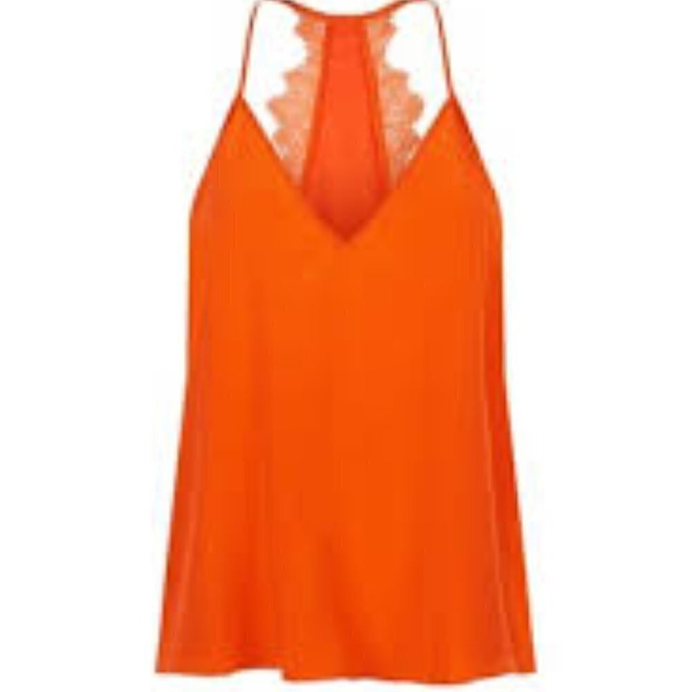 BCBGMaxazria Lenor 100% Silk Tangerine Orange Lacy Camisole XS Light Romance